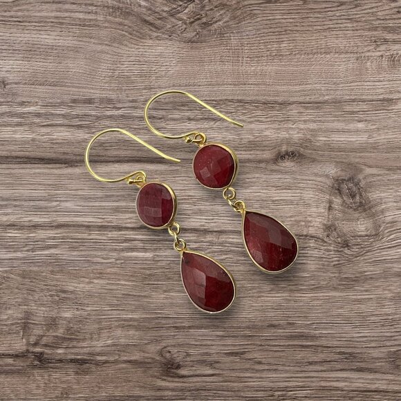Faceted Ruby Teardrop Earrings Gold Vermeil - Picture 6 of 10